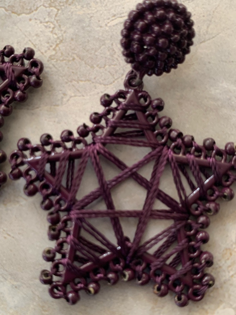 Handcrafted Purple Star Macramé Drop Earrings - Picture 2 of 4